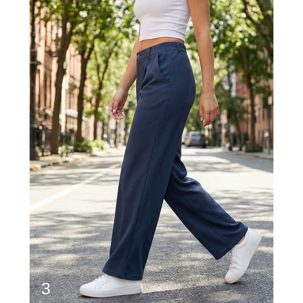 Halara M High Waist Flex Pants Athleisure Wide Leg Slate Blue Regular Fit NWT